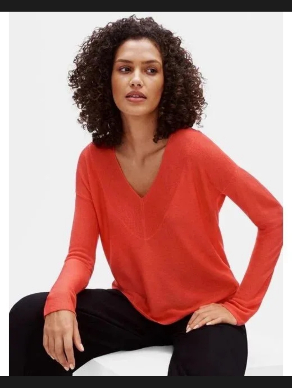Eileen Fisher V-Neck Lightweight Women's Sweater Large Orange Red Like New